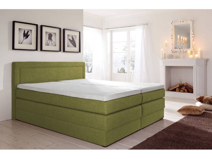 Boxspringbett, Strukturstoff, Grün, 160×200 cm, 7-Zonen-Kaltschaummatratze, Mit Bettkasten, Landhaus, Hapo