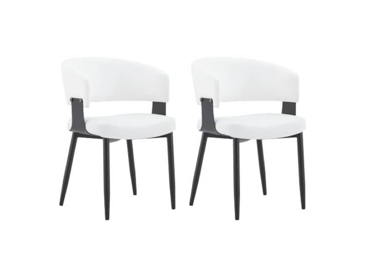Vexelus 2er Set Mid‑Century Modern Esszimmerstühle weiß‑schwarz, Retro‑Sessel mit Armlehnen, gemusterte Rückenlehne aus PU‑Kunstleder