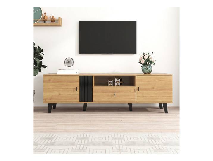 MC Star TV-Ständer 170cm TV-Schrank mit Holz- und Schwarzdesign,TV-Möbel, Lowboard, (mit Schubladen, Vielfältige Aufbewahrungsfunktionen, einzigartiges Erscheinungsbild)
