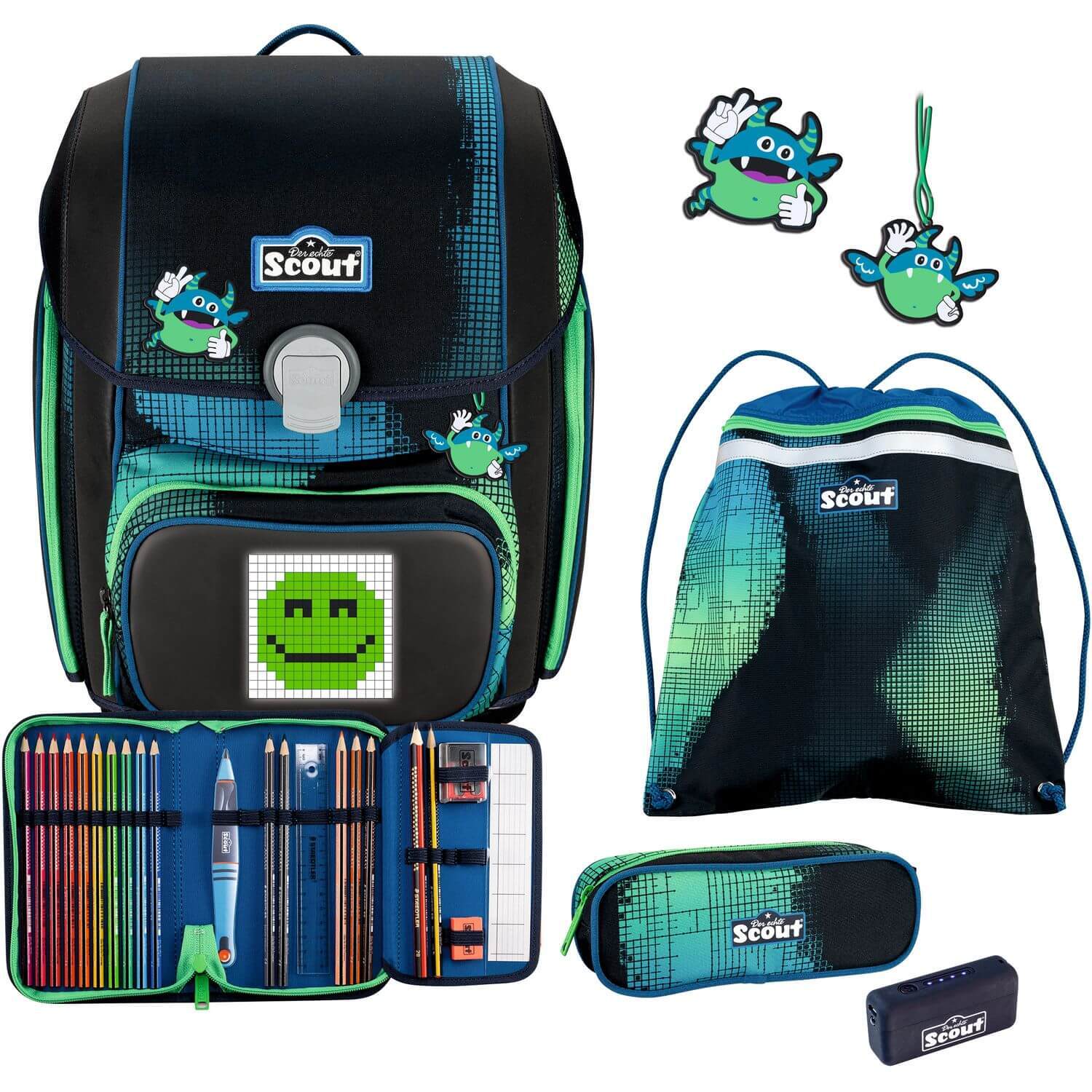 Scout Schulranzen Movie Star Genius Set 5-teilig Blue Pixel blau