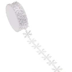 Satinband "Glitzer Schneeflocke", weiß, 25 mm, 5 m