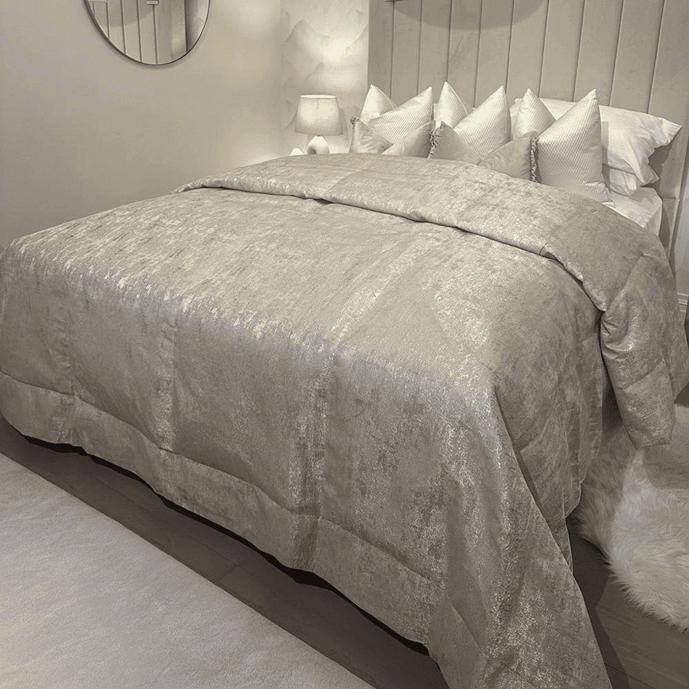 Tiana Cream & Gold Abstract Print Bedspread, Emperor