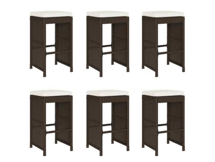 Garten-Barhocker mit Kissen 6 Stk. Braun Poly Rattan PE-Rattan, pulverbeschichteter Stahlrahmen, abnehmbare waschbare Bezüge, max. 110 kg pro Sitzplatz, Terrassen & Garten