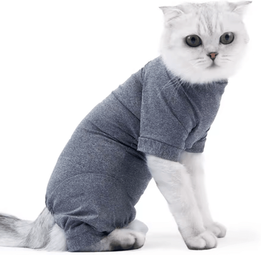 Inspire Curations Cozy Cotton Cat Recovery Suit For Post Surgery Healing gray m