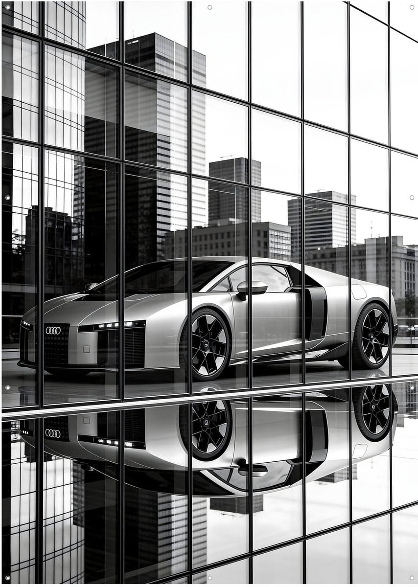 Muurdecoratie Audi Sportwagen - Modern Auto Art Fotografie - Zwart Wit - B: 140 cm, H: 100 cm