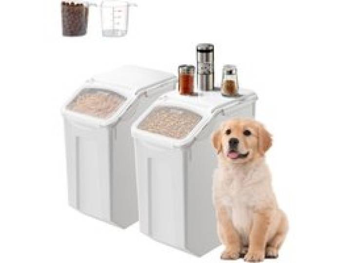 VEVOR Conteneur de Stockage de Riz 20 L 2PCs, Boîte de Conservation Alimentaire Hermétique, Bac à Céréales avec Roues et Tasse à Mesurer, Rangement pour Nourritures d’Animaux de Compagnie Ingrédients