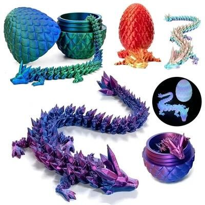 Uplifted Finds Articulated Dragon Egg 3D Printed Desktop Ornament green blue