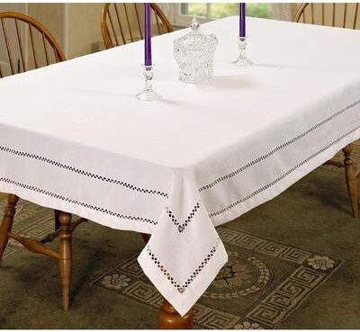 Violet Linen Hem Stitch Border Vintage Pattern Tablecloth