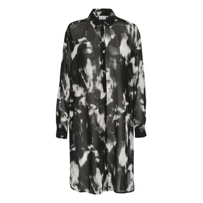 Midikleid KAFFE "Damen Kleid KAaska", Damen, Gr. 34, N-Gr, schwarz (schwarz, grau blurry graphics), Obermaterial: 100% Polyester PES., Kleider Midikleid