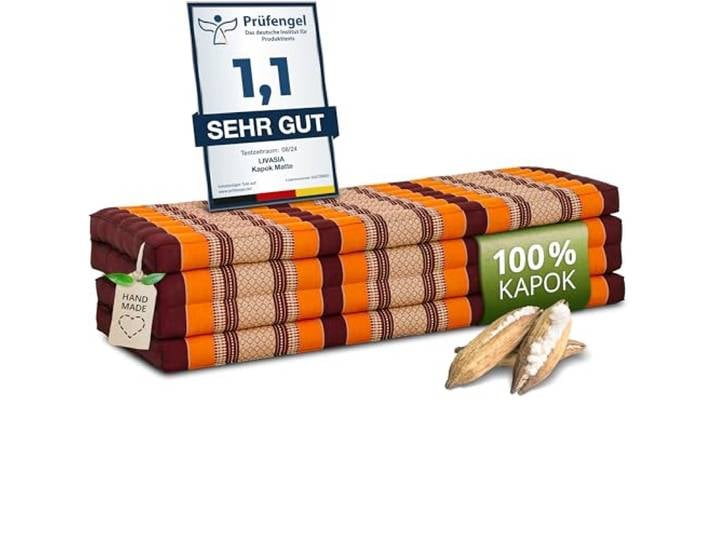 livasia Nachhaltige Klappmatratze Kapok XXL - 200x140x8cm - extrabreite Gästematratze, Faltbare Matratze doppel, ökologische Yogamatte, Gästebett klappbar, Liege Garten Balkon (Orange)