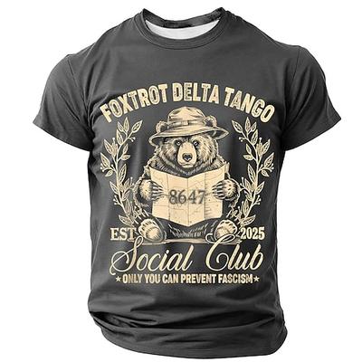 Herren T-Shirt Antifaschismus Bären Grafik Foxtrot Delta Tango Sozialclub Politische Satire Kurzarm