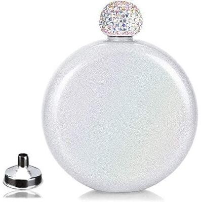 Inspire Daily Merch Stainless Steel Hip Flask For Women Chic Portable Wine Alcohol Flask With Rhinestone Cap white