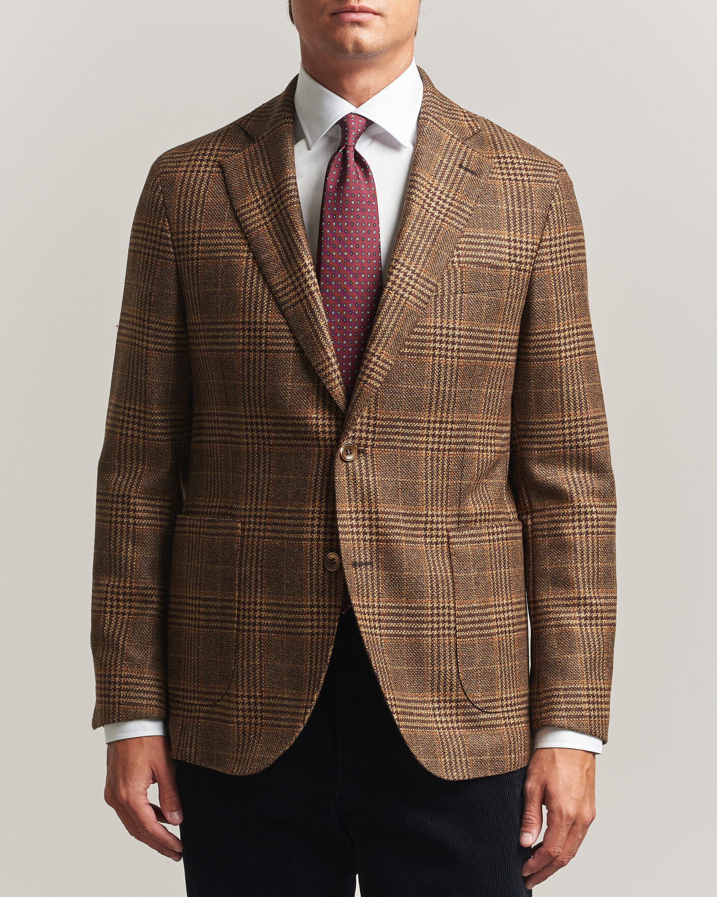 Oscar Jacobson Ferry Patch Checked Wool/Cashmere Blazer Brown men 50 Brun