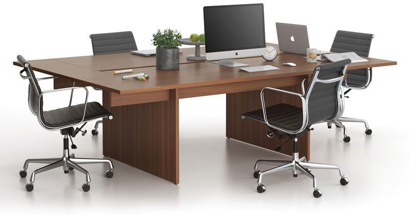 B2B Partner Büroschreibtisch SOLID Double + 2x Verlängerung, 240x165 cm, Nussbaum