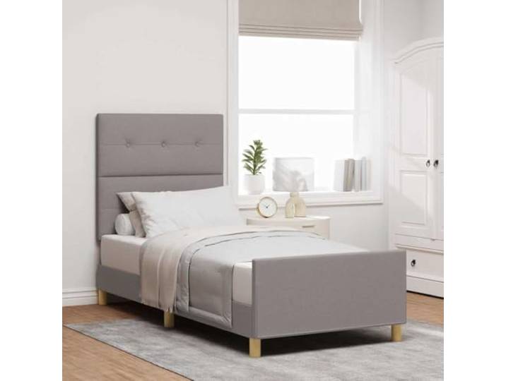 Stoffpolsterung Minimalismus Plattformbett ohne Boxspring 90 x 190 cm Taupe Bettgestell mit Kopfteil Taupe 90 x 190 cm Stoff gepolstertes Plattformbett mit Schaumfüllung minimalistischem Design für
