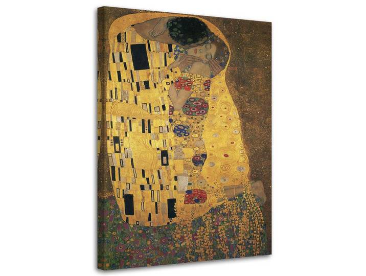 Feeby Leinwandbild Der Kuss - G. Klimt Reproduktion 70x100cm, Gelb, Kunstzeichnung, Rechteckig, 70x100 cm, Bilder & Rahmen, Bilder, Leinwandbilder