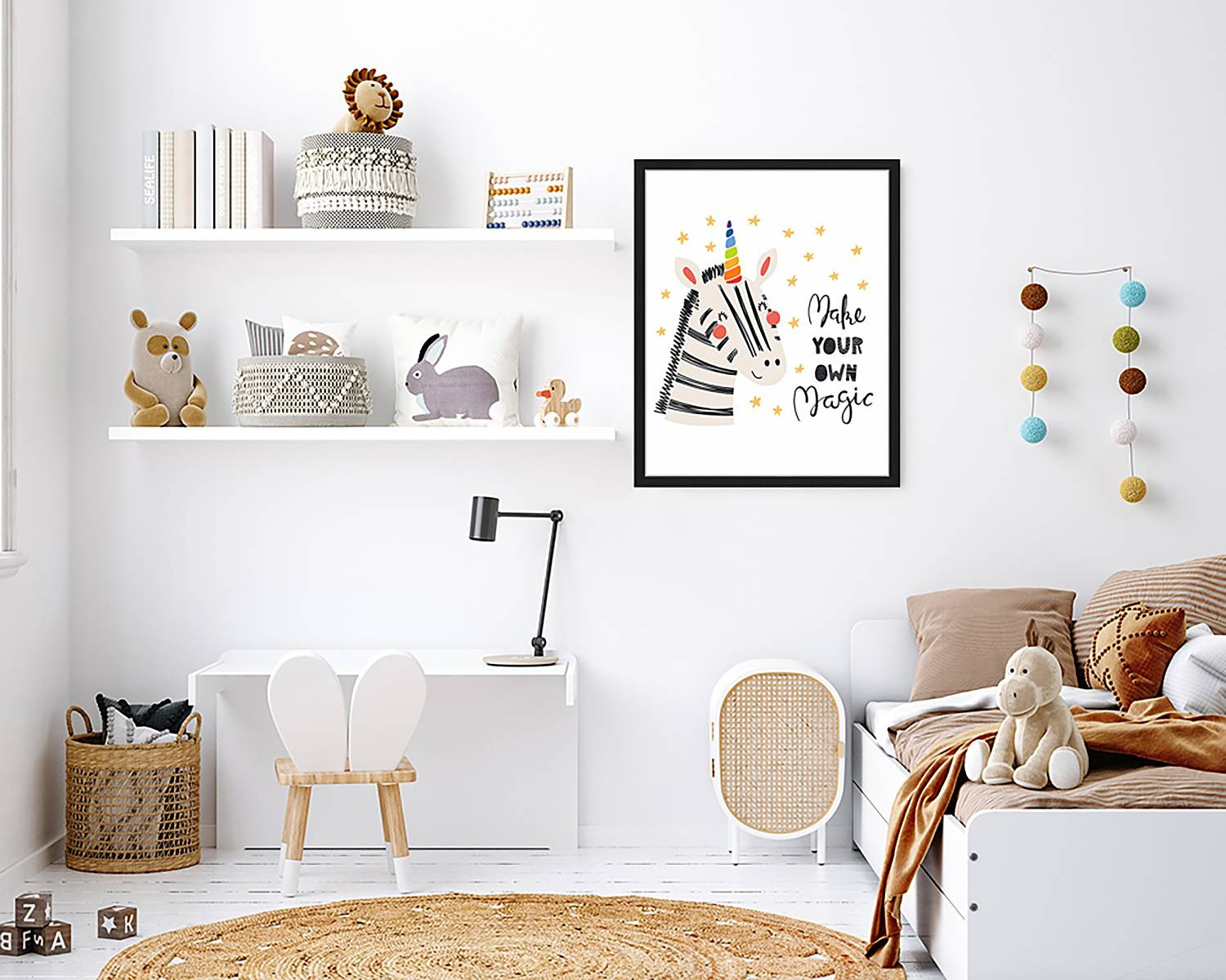 home24 Make Your Own Magic wanddecoratie, abstracte typografie, meerdere kleuren, 43 x 53 cm