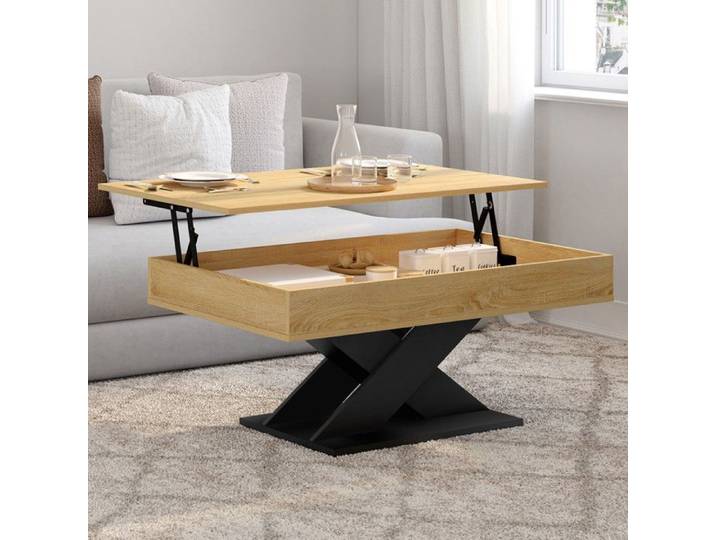IDMARKET Table basse rectangulaire plateau relevable ALICIA bois et pied noir