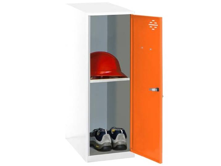 Simon Rack Simonlocker Kleiner Spind 915 x 400 x 500 mm Inklusive Ablage, Korrosionsschutzfarbe, Lüftungsschlitz und Etikettierer, weiß/orange