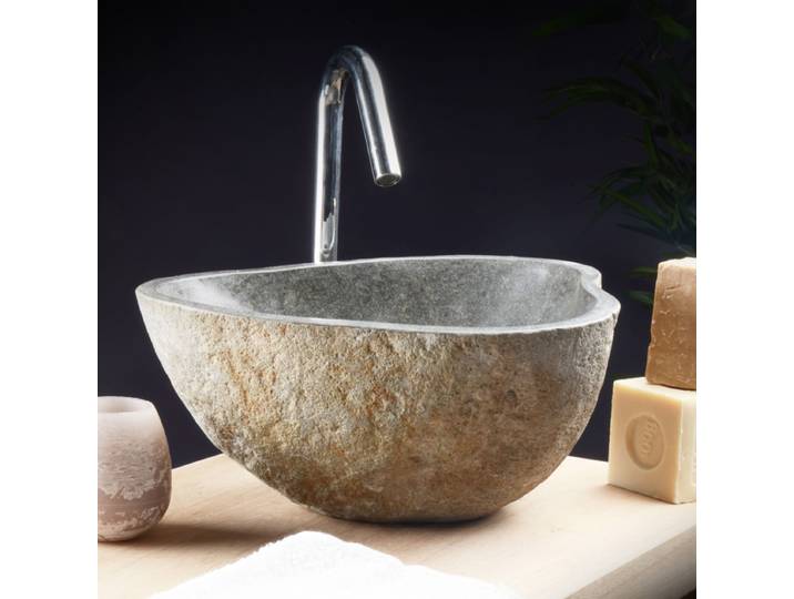 Handwaschbecken aus Naturstein b. 34 cm - Grau - Stone