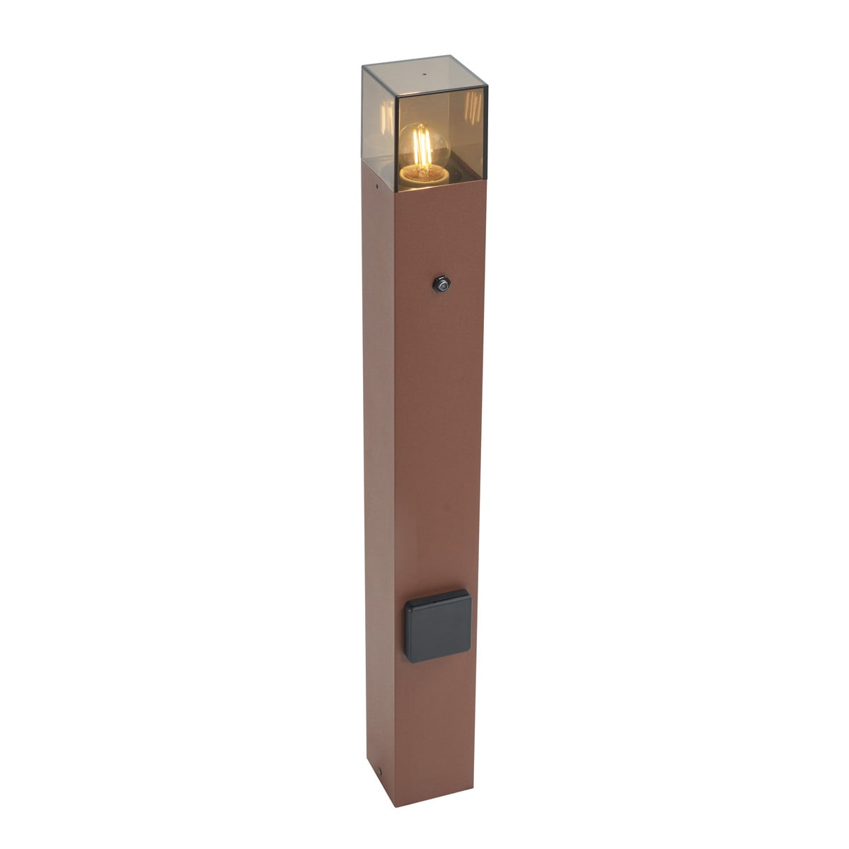 Qazqa Industriele buitenpaal met rookglas en schemersensor, roestbruin, Hoogte: 70 cm
