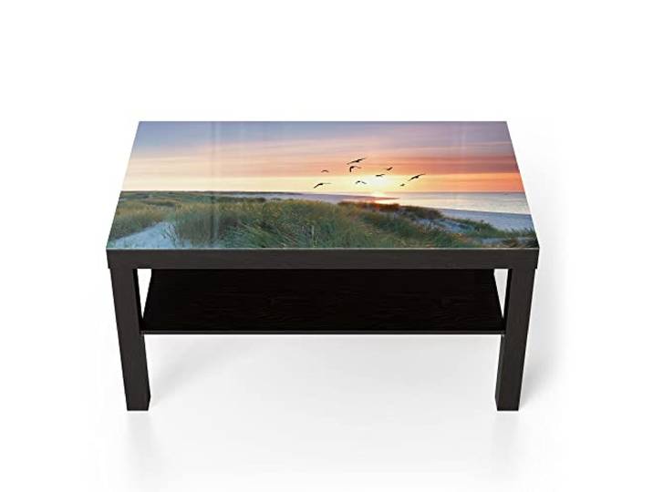 DEQORI Glastisch schwarz groß 90x50 cm Motiv Küstenpanorama ausgefallener Beistelltisch aus Glas Hochglanz Couchtisch fürs Wohnzimmer moderner Couch Tisch mit Design