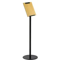 Menükarten-Infoständer »Q« Edelstahl mit Eiche-Klemmtafel DIN A4, schwarz
