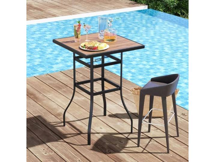 COSTWAY Table Carrée de Jardin 70 cm Trou de Parasol de 39 mm Table Haute de Bar pour Cour Patio Porche Bord de Piscine