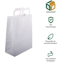 BB-Verpackungen GmbH 1000 Papiertragetaschen 260 + 120 x 350 mm weiß stabile 80 g/m2 Grammatur Papiertüten Geschenktüten BB-Verpackungen