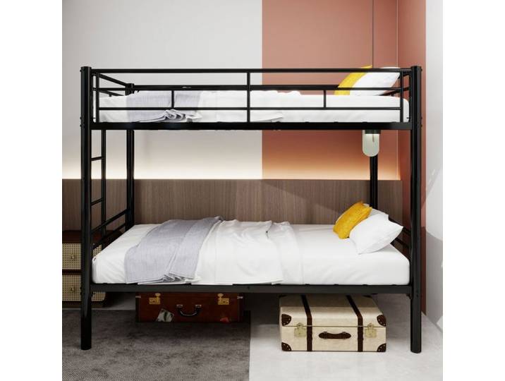 Lit superposé métal enfant garçon fille 2 lits convertibles avec échelle rampe sécurité sans sommier - Sans Matelas