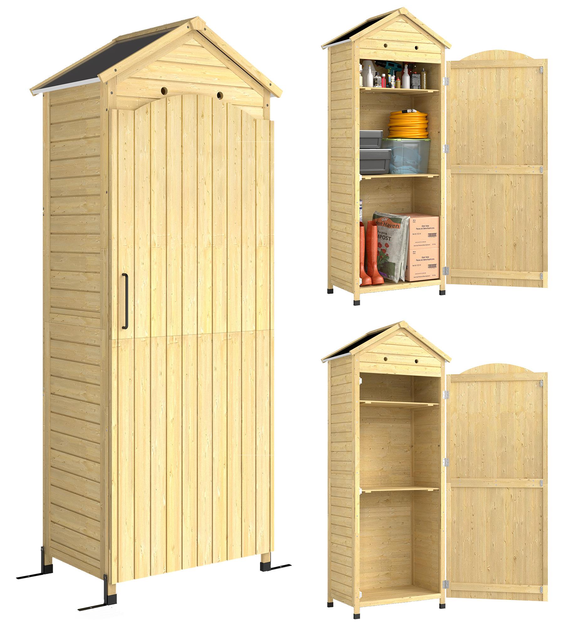 Gartenschrank Holz extra hohe Geräteschuppen mit verstellbar Ablage magnetisch Tür galvanisiert Dach Belüftung