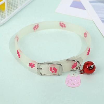 Inspired Finds GlowPaw Reflective Cat Collar Luminous Paw Print Breakaway Collar With Charm & Bell For Cats And Kittens red
