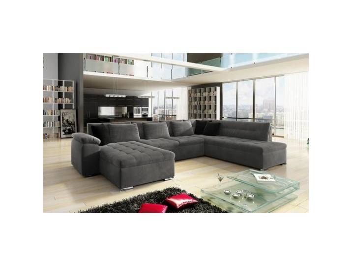 ALIA - Canapé d'angle panoramique en U - en tissu - Droit Couleur - Gris