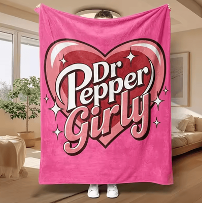 Inspire Curations Dr Pepper Pink Heart Flannel Throw Blanket mt 130x150cm