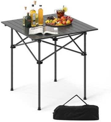 Costway Folding Roll-up Camping Table with Metal Legs-Black