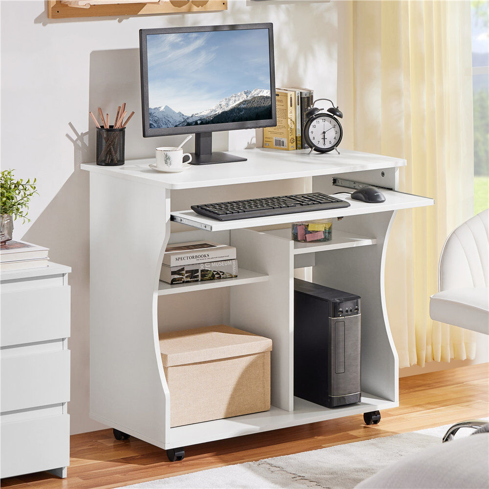 Yaheetech 80cm L Computer Desk with Keyboard Shelf & Wheels White 76.2cm H X 80.1cm W X 48.1cm D