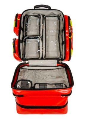 Defibrillator-Rucksack MedX5, ergonomisch, Innen- und Seitentaschen, gepolsterte Tragegurte und Tragegriff, ohne Inhalt, B 530 x T 210 x H 530 mm, gelb-rot