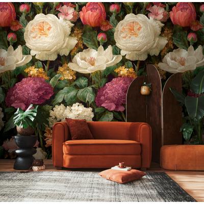 Fototapete LIVING WALLS "The Wall 4 Flowers – Üppige Rosenblüten Vlies-Fototapete", bunt (natur), B:1,59m H:0m L:2,8m, Vinyl, Vlies, Tapeten, Üppige Rosenblüten mit natürlicher Tiefenwirkung