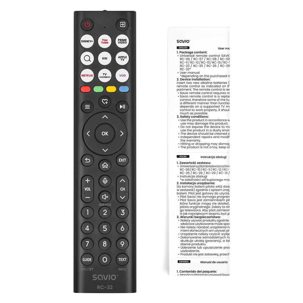 Savio RC-32 Universal-/Ersatzfernbedienung für HISENSE TV - SMART TV (Universal Fernbedienung, Infrarot, Radio Frequency (RF)) (RC-32)