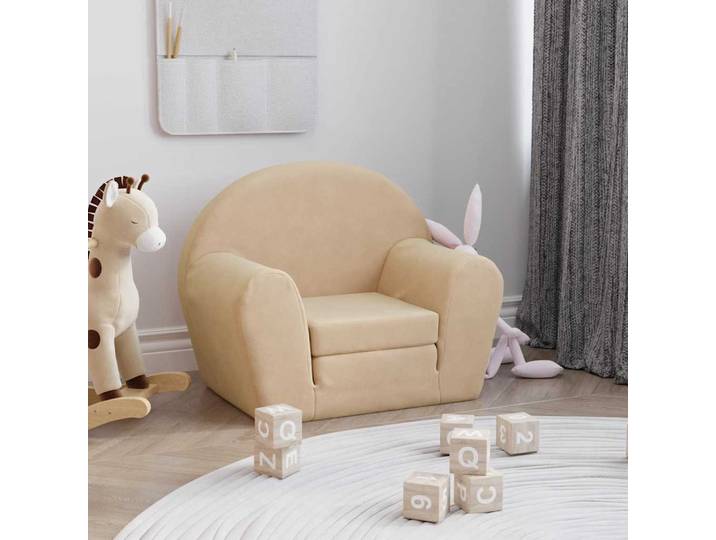 vidaXL Schlafsofa für Kinder Creme Weicher Plüsch
