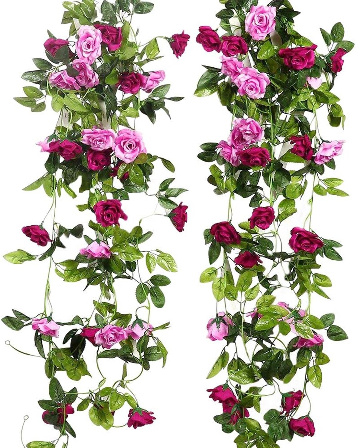 SnelShoppen 2 stuks kunstrozenslinger van 240 cm met tweekleurige magenta bloemen voor binnen en buiten decoratie