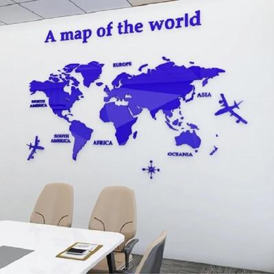 Uplifted Finds 3D Acrylic Crystal World Map   Modern Solid Color Wall Decoration blue m