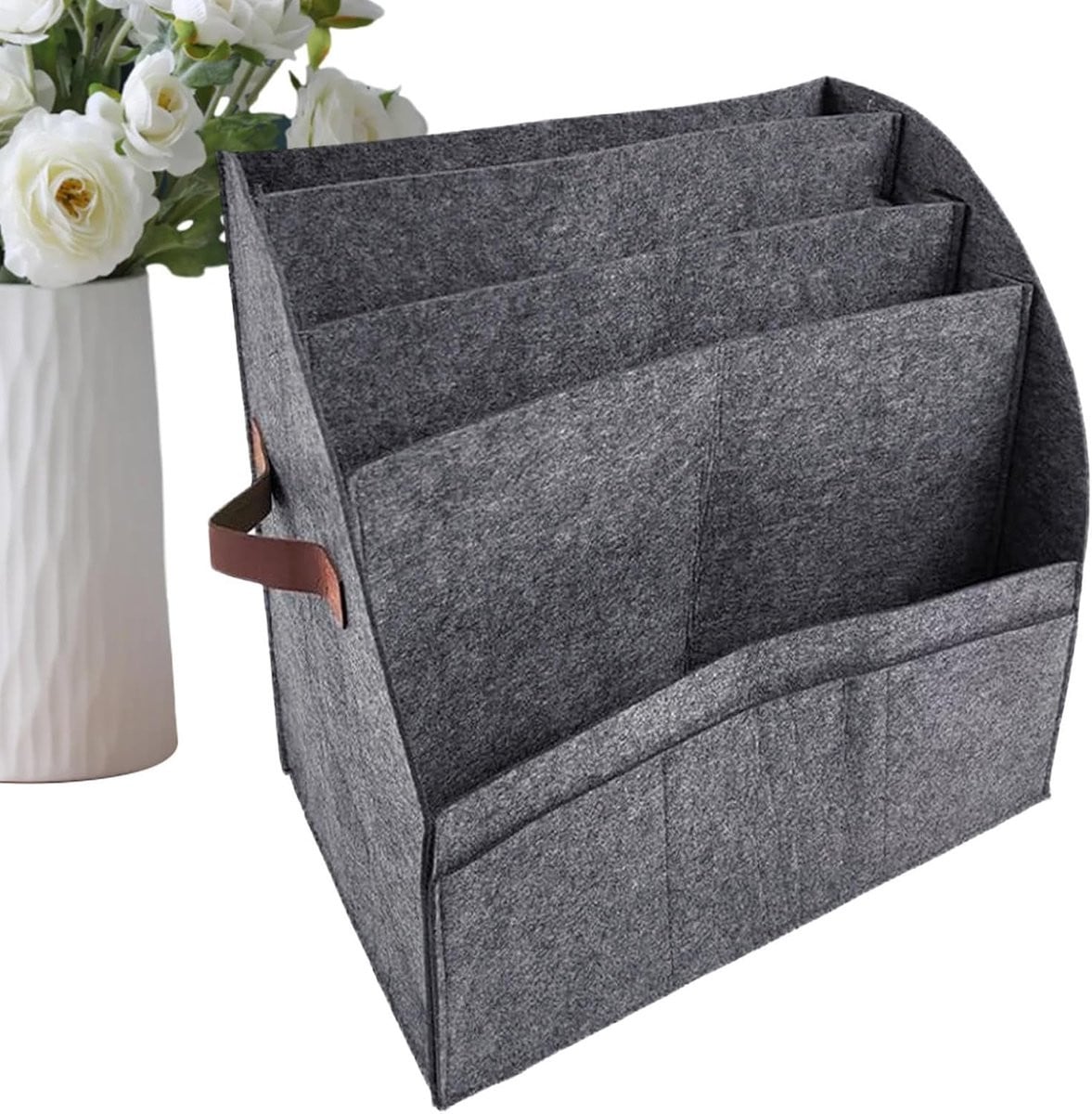 Krantenstandaard Vilt Grijs - Opvouwbare krantenhouder voor op je bureau - Breedte: 41 cm