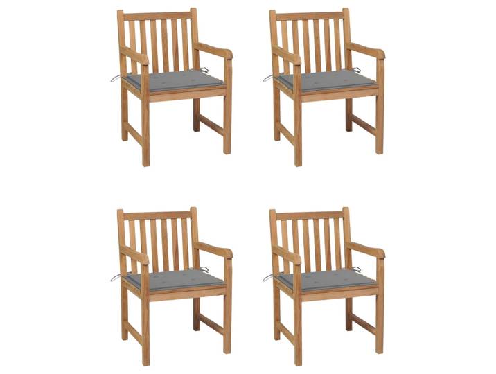 vidaXL Gartenstühle 4 Stk. mit Grauen Kissen Massivholz Teak