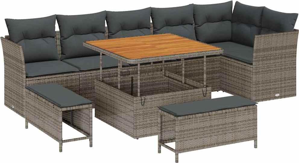 vidaXL Garten-Sofa-Set 9 Stk. 6-Sitzanzahl Grau