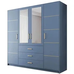DREHTÜRENSCHRANK Bali 4-Türen, mit 3 Schubladen und Spiegel, Blau