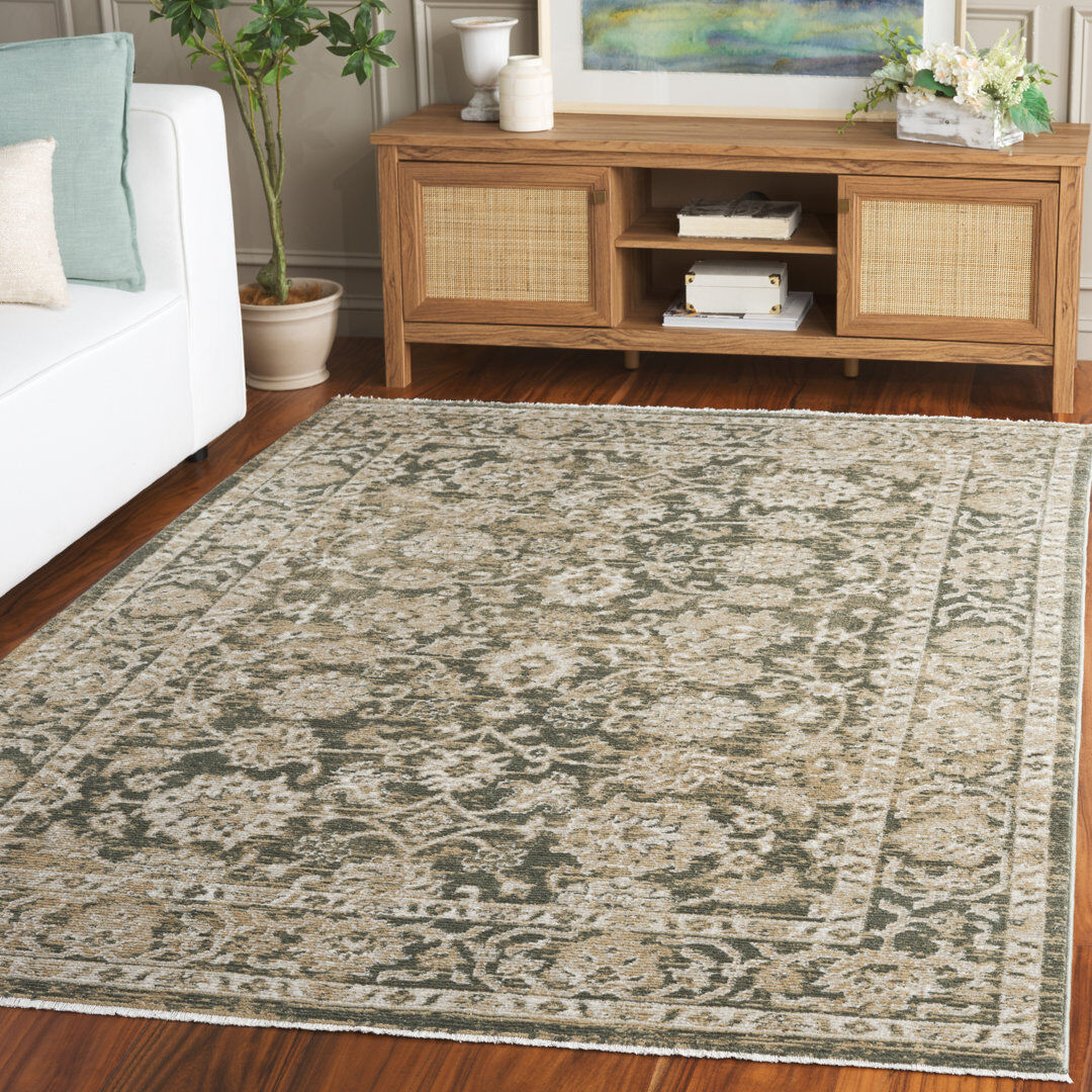 Bloomsbury Market Vintage Look Area Rug Green / Beige Rectangle 160 X 229