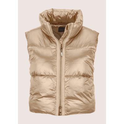 Kurzweste MADELEINE "Steppweste Sommerweste mit Glanz-Finish", Damen, Gr. 42, beige, Obermaterial: 100% Polyamid PA., Modern, normal, Westen, Wattierte Steppweste in Kurzform