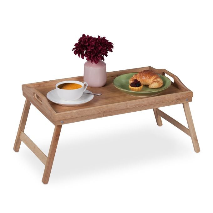 Relaxdays Inklapbare bedtafel van bamboe, beige/bruin, 60 x 30 x 25 cm