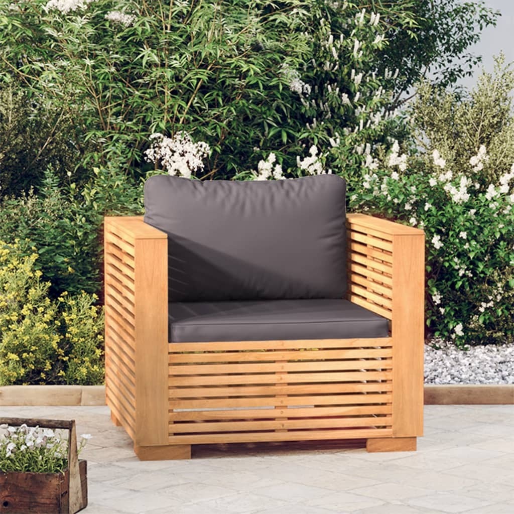 The Living Store Gartensessel mit Dunkelgrauen Kissen Massivholz Teak